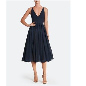 New Dress the Population Alicia Plunging Sleeveless Fit & Flare Midi Dress, Navy